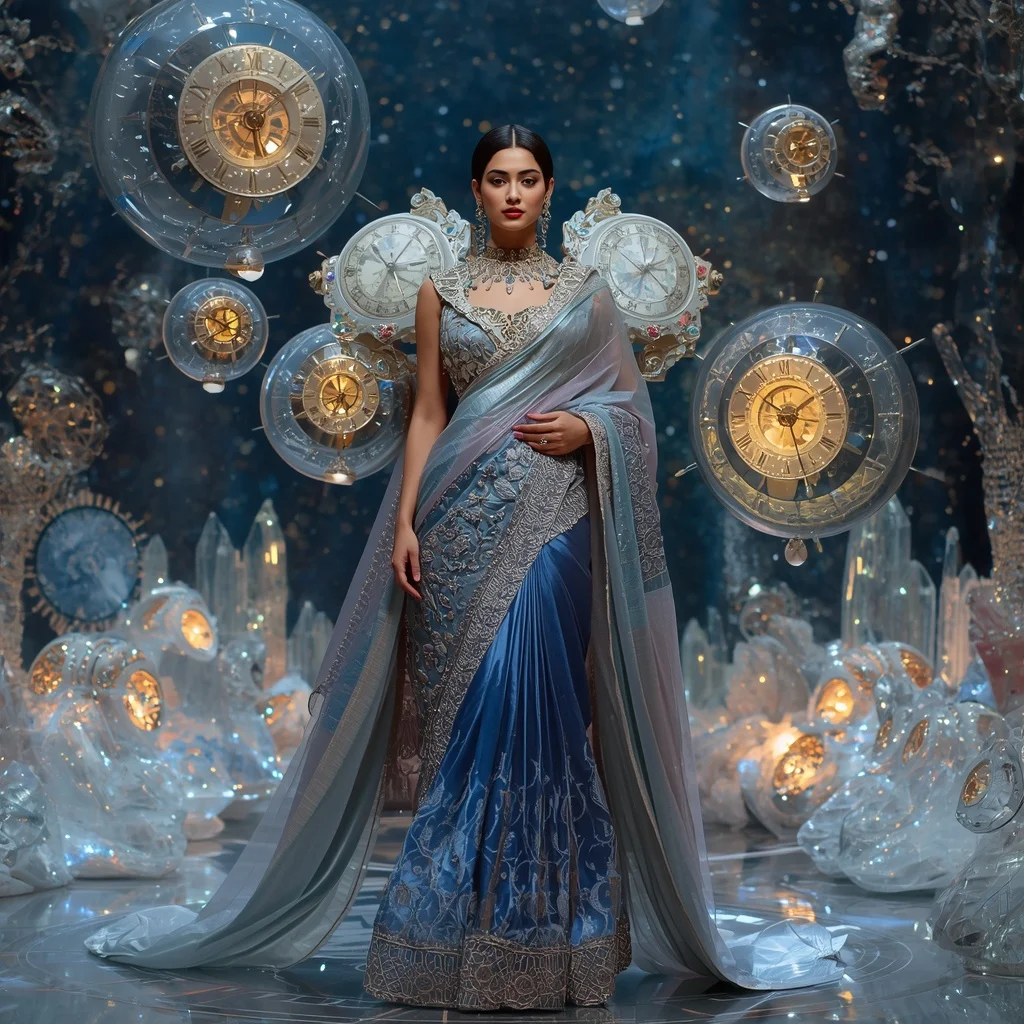Giant Luxury Crystal Moon Clock Saree with Floating Time Galaxy Kingdom | Instagram Viral Photo Prompt