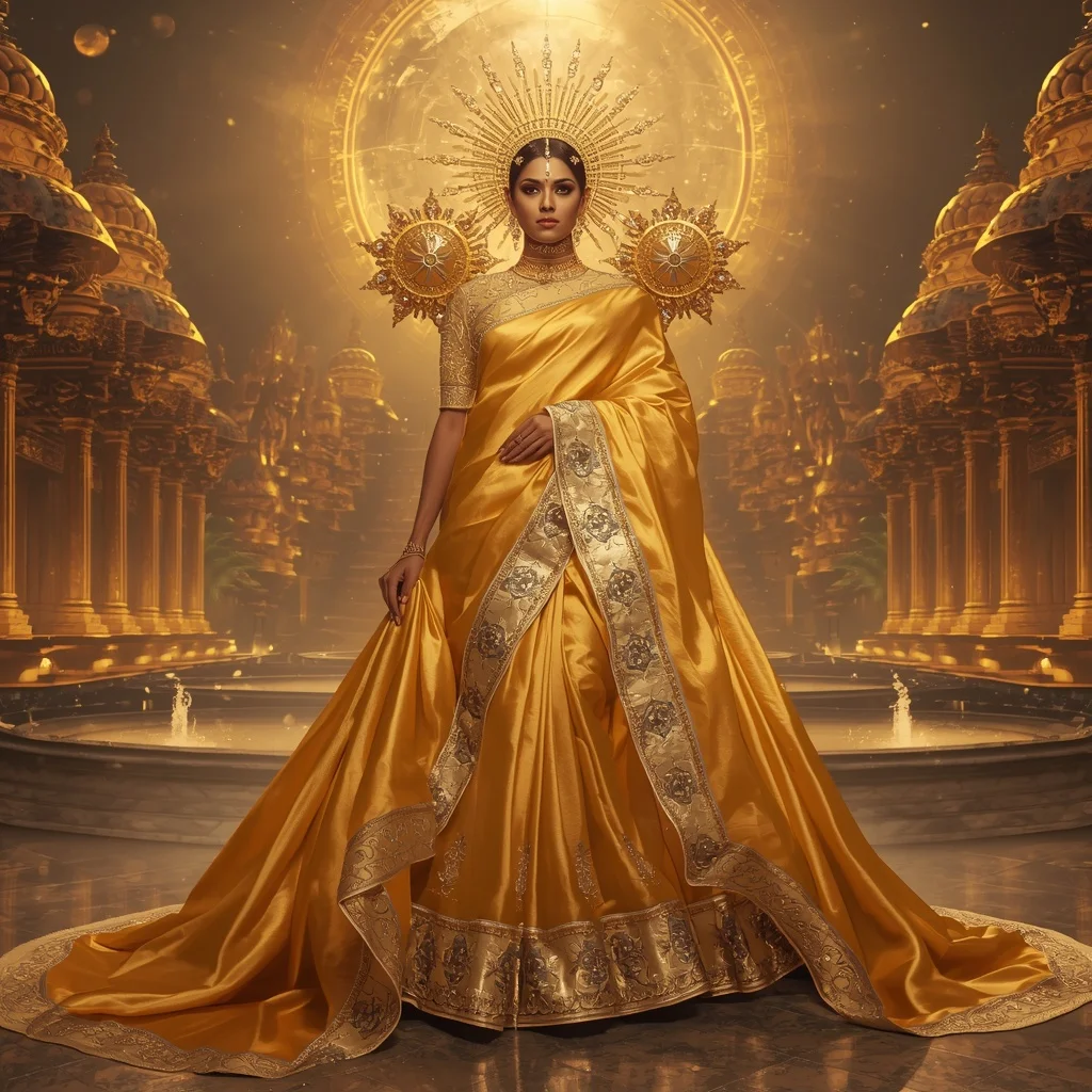Giant Luxury Crystal Solar Crown Temple Saree with Golden Dynasty Realm | Prompt For Traditional Look For Girl