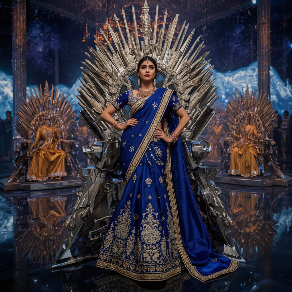 Giant Mirror Eclipse Throne Saree with Festival Cosmic Kingdom | Gemini Prompt