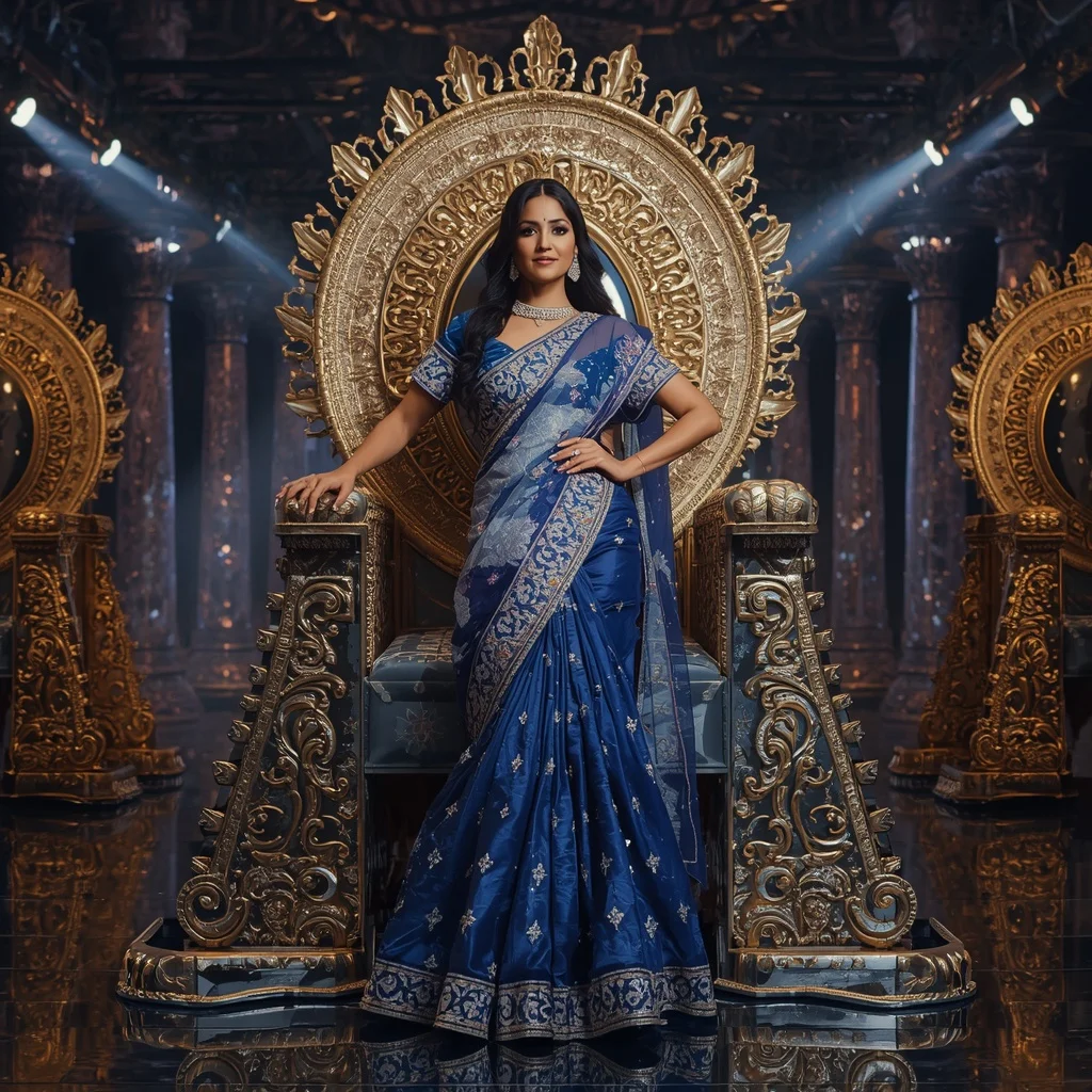Giant Mirror Galaxy Throne Saree with Festival Cosmic Palace | Fashion Ai Prompt