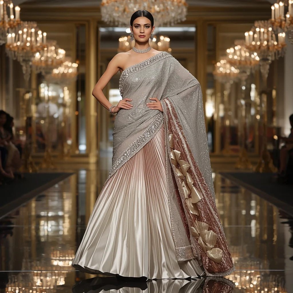 Giant Mirror Tulip Saree with Royal Crystal Ballroom | 3d Animation Ai Prompt