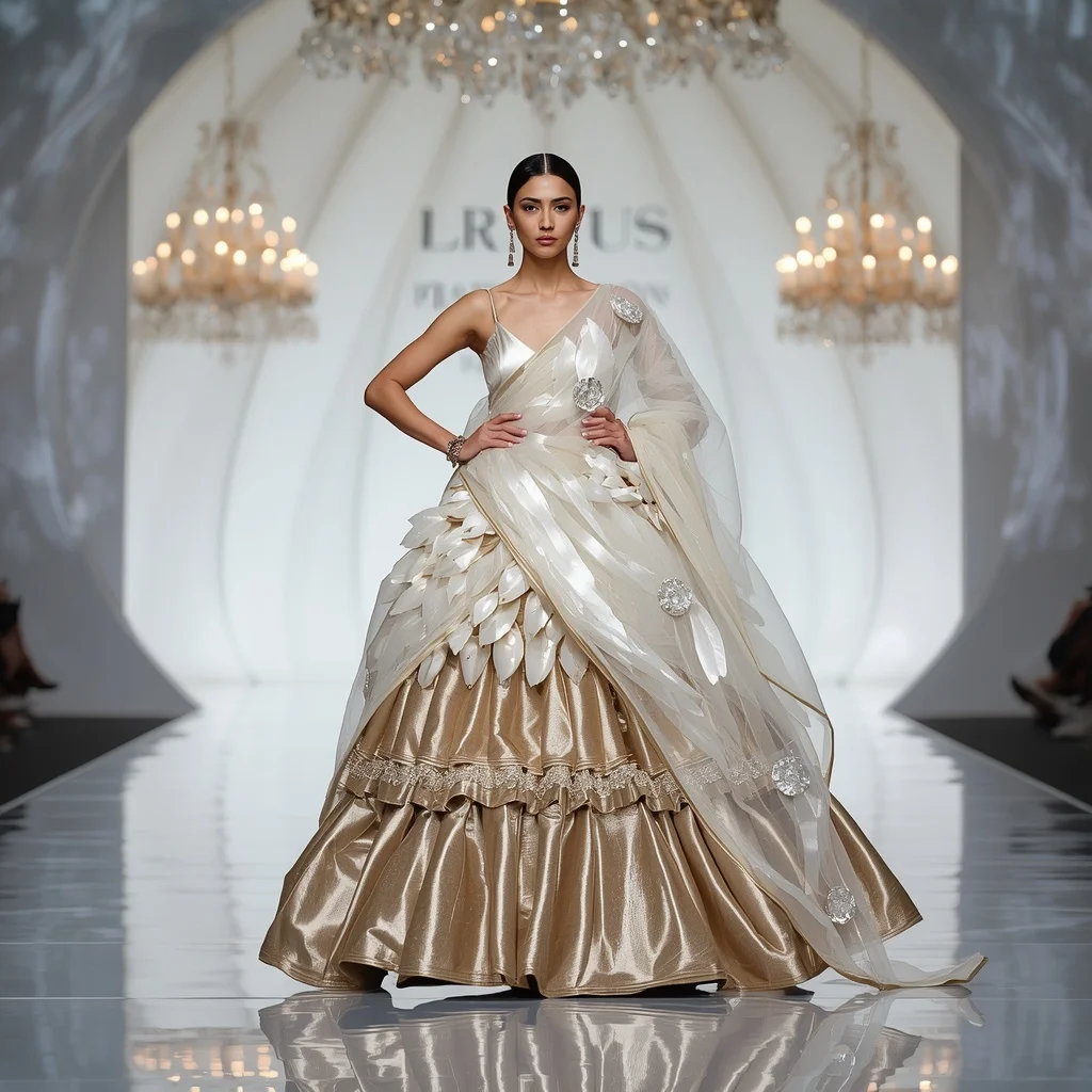 Giant Pearl Lotus Saree with White Infinity Dome | Wedding Ai Prompt