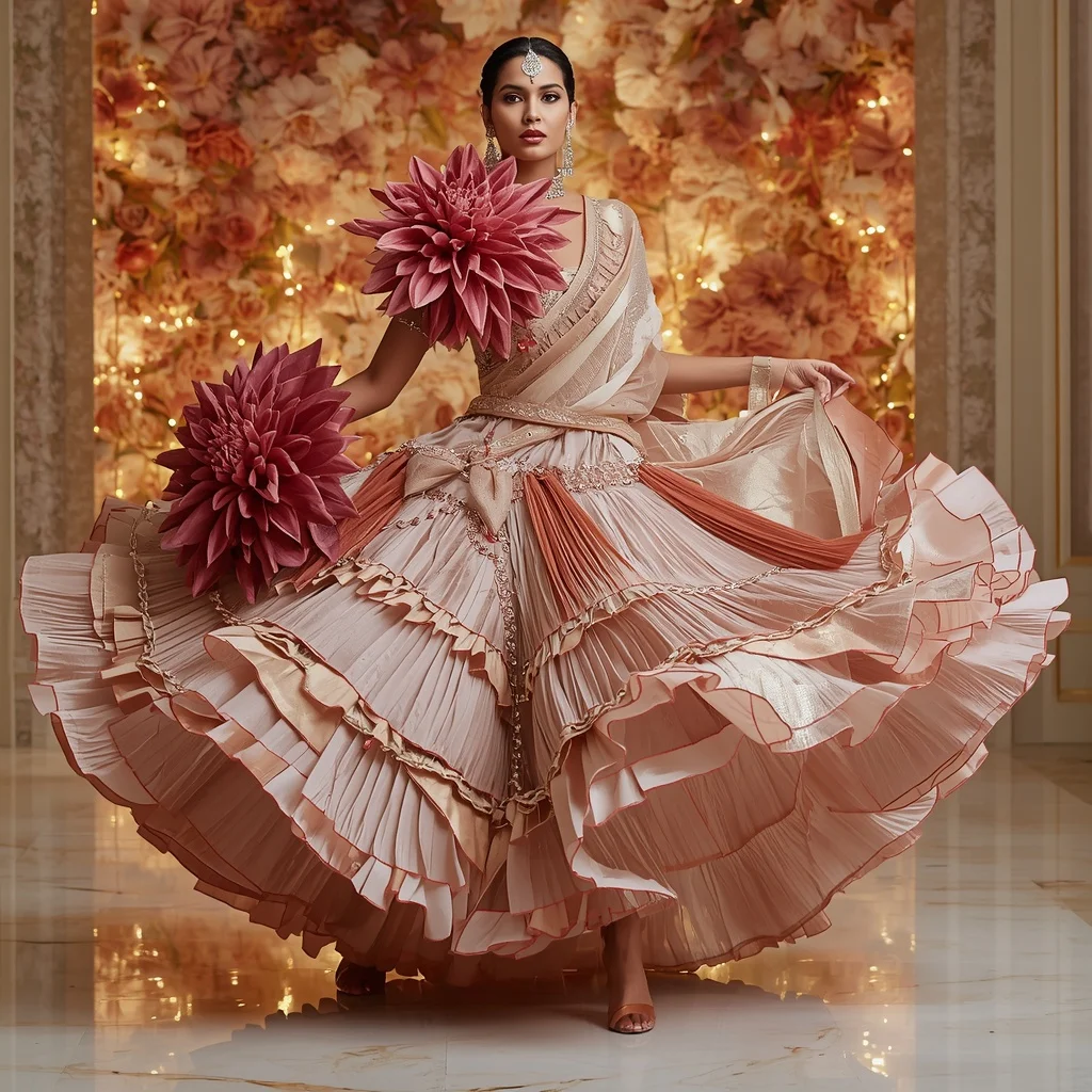 Giant Velvet Dahlia Saree with Luxury Floral Palace | New Instagram Trend Prompt For Girl And Boy Copy And Paste
