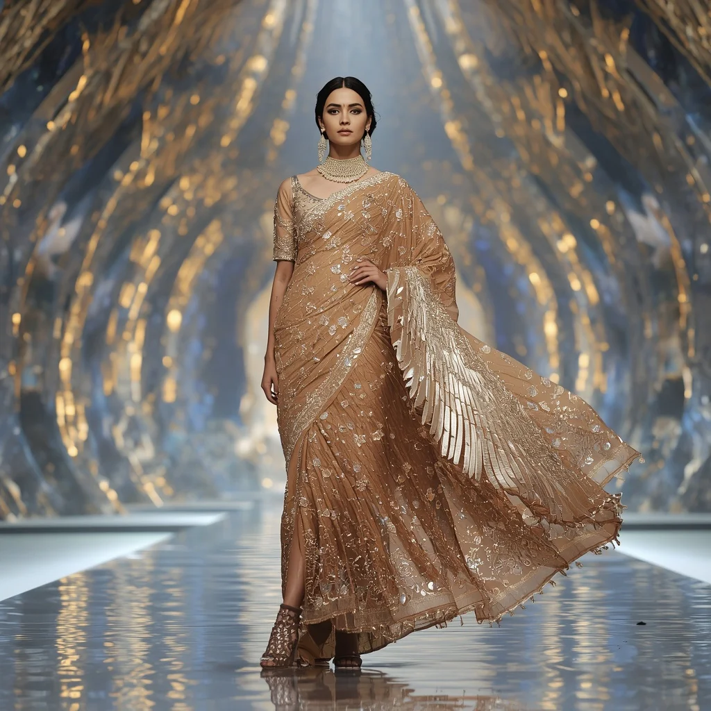 Golden Eagle Sovereign Saree with Sky Crystal Infinity Palace | Trending Prompt Girls Traditional