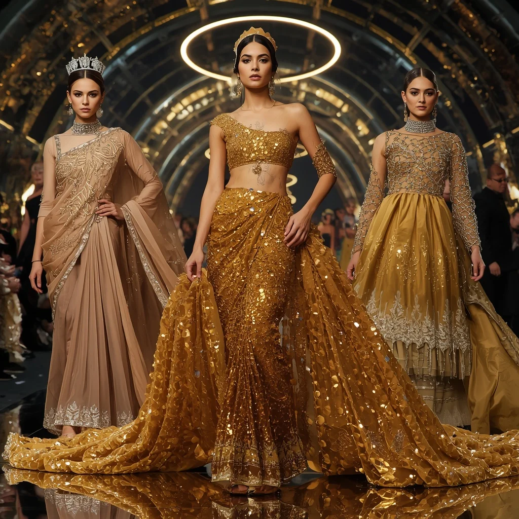 Golden Eclipse Queen Saree with Floating Halo Galaxy Fortress | Prompt For Traditional Look On Instagram
