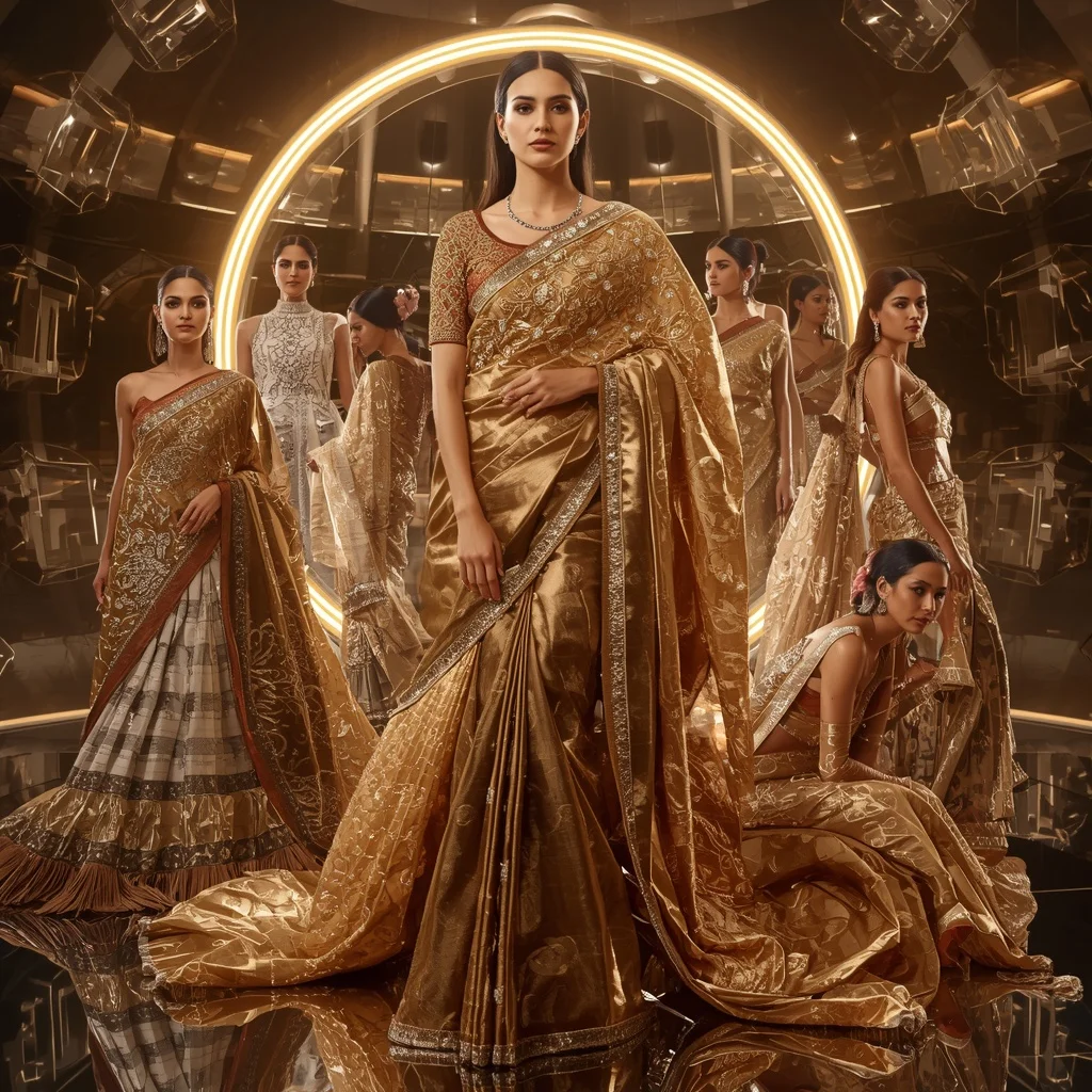 Golden Eclipse Royal Saree with Floating Halo Crystal Orbit Palace | Gemini Photo Editing Prompt