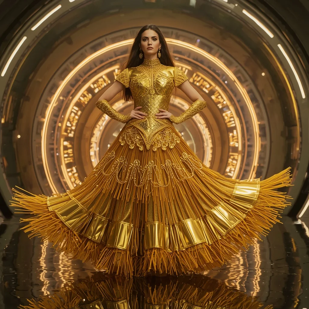Golden Solar Flare Infinity Apex Armor Saree with Neon Spiral Reactor Vault Energy Cathedral Core System Engine | Photo Prompt