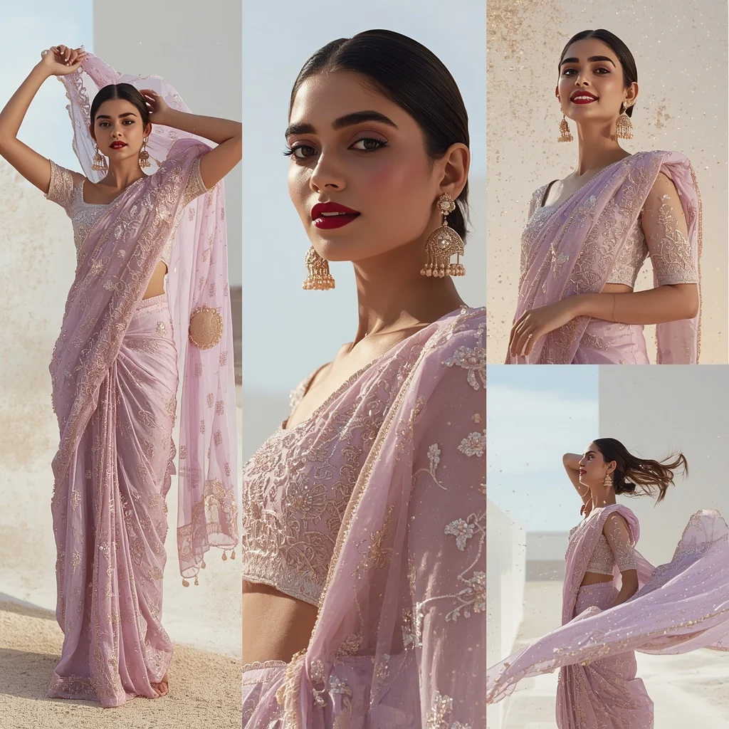 Heavy Designer Festive Fancy Saree Champagne Gold Dust | Easy Ai Prompt