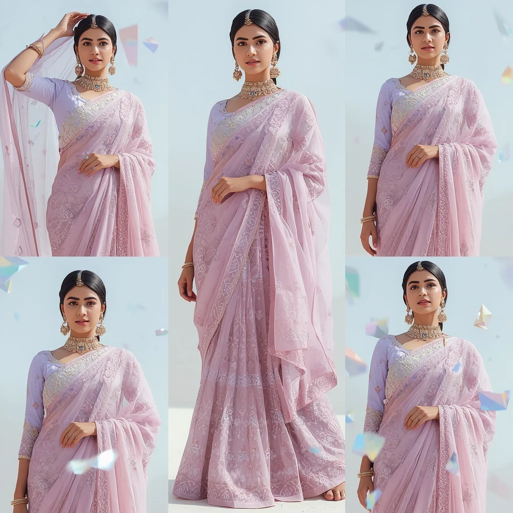Heavy Designer Festive Pastel Saree With Holographic Prisms | Prompt Trending Girl 2026