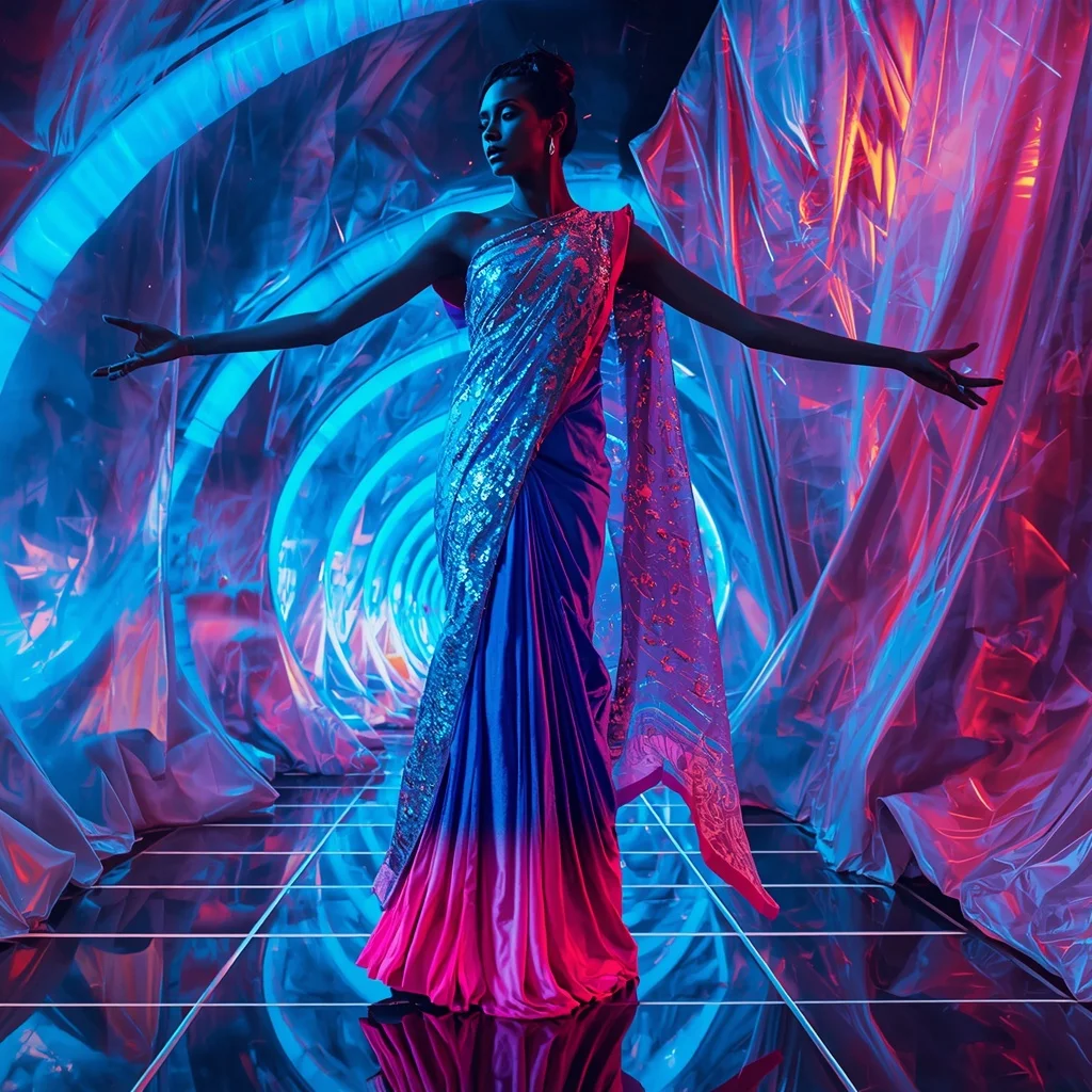 Hologram Silk Rift Saree with Digital Fabric Dimension | Prompt Chatgpt