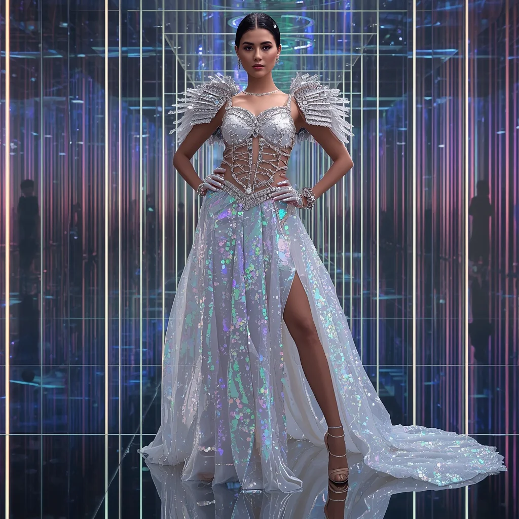 Holographic Diamond Royale Saree with Infinity Prism Reflection Chamber | Free Ai Prompt