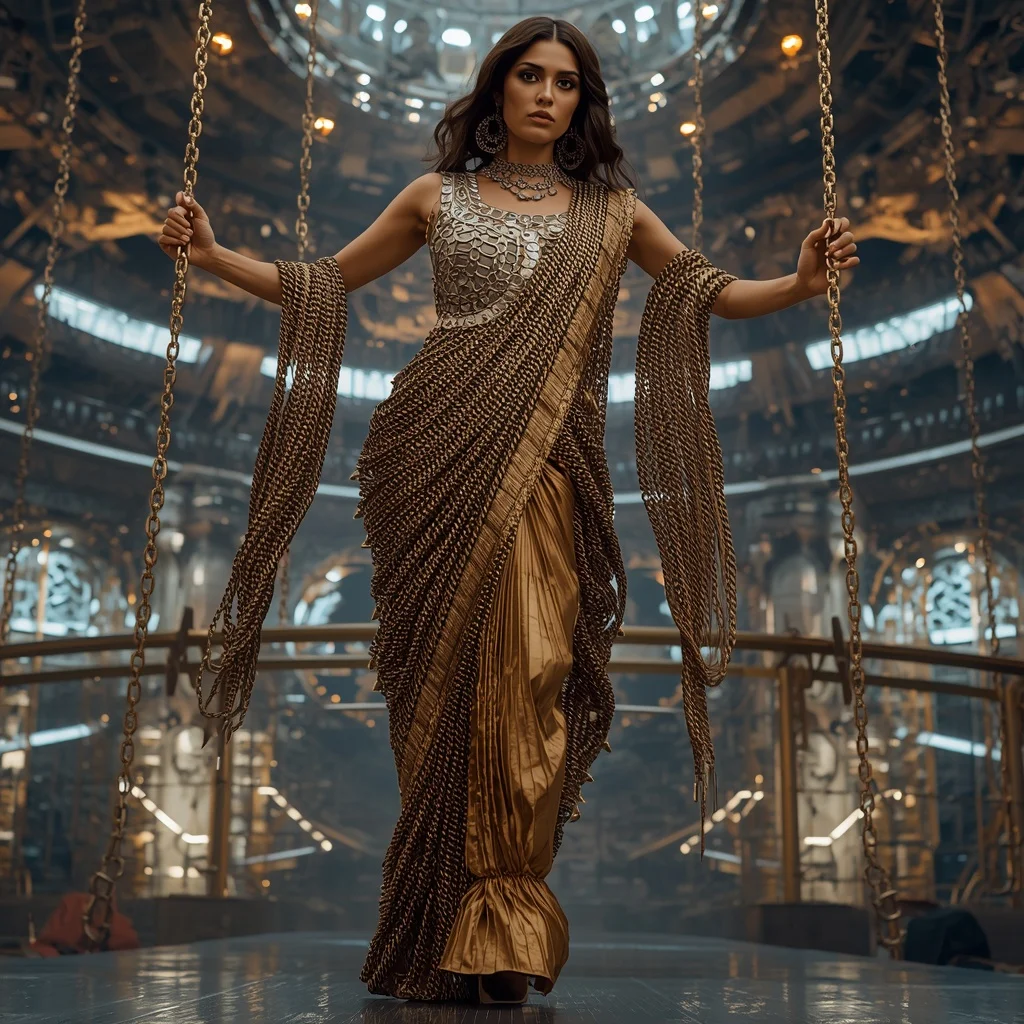 Infinite Chain Alloy Saree with Orbital Machine Cathedral | Best Prompt Ai For Girl