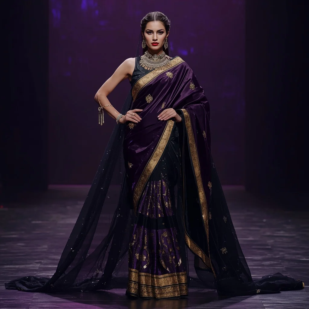 Infinite Void Royal Saree with Dark Light Cathedral | New Instagram Trend Prompt For Girl Copy And Paste
