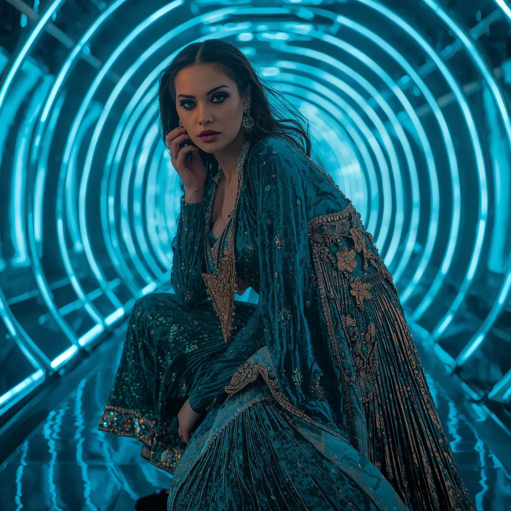 Iridescent Peacock and Chrome-Pleat Saree in Curve Corridor | Prompt For Traditional Look For Couple