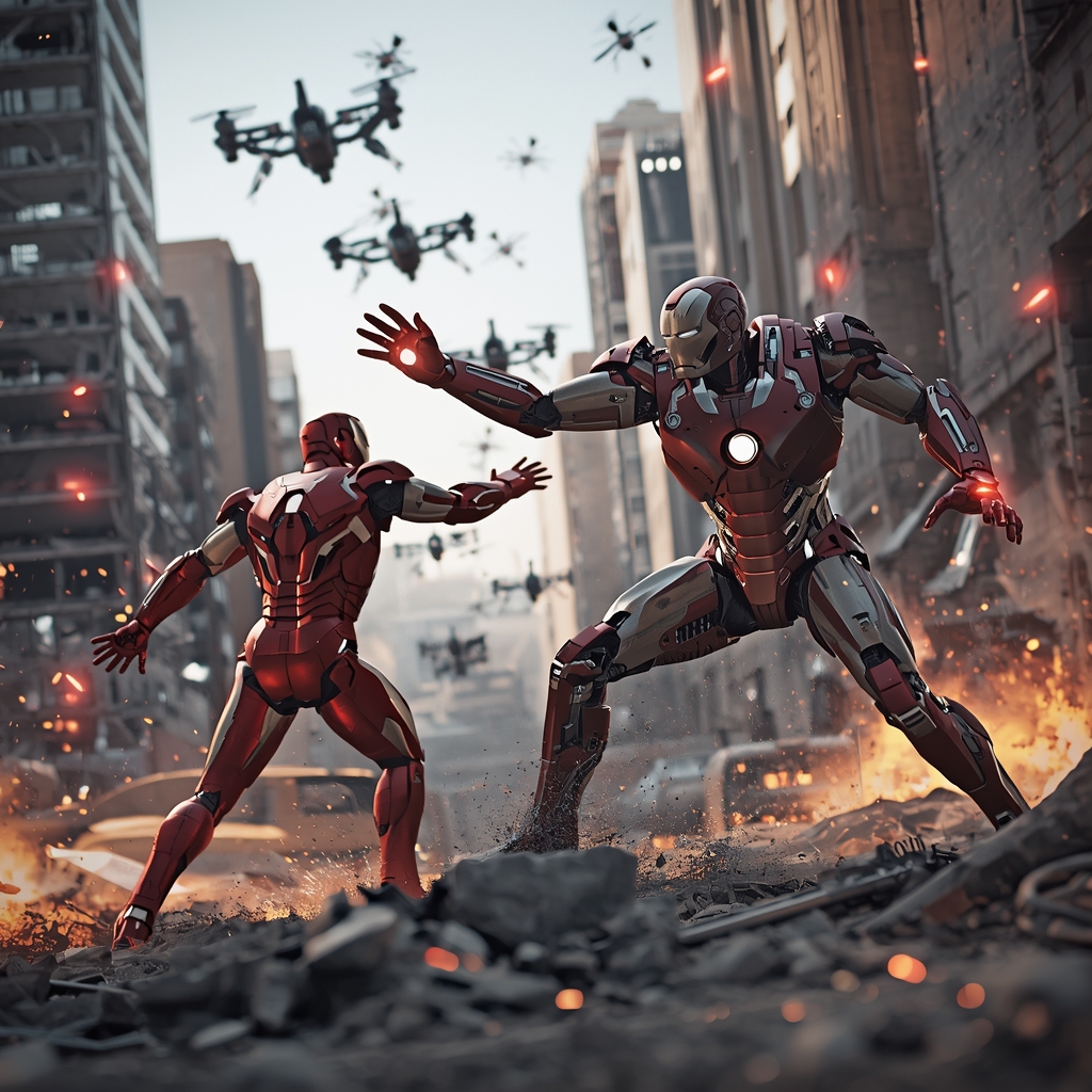 Iron Man vs Ultron AI War Zone Cinematic Scene | ChatGPT Ai Prompt