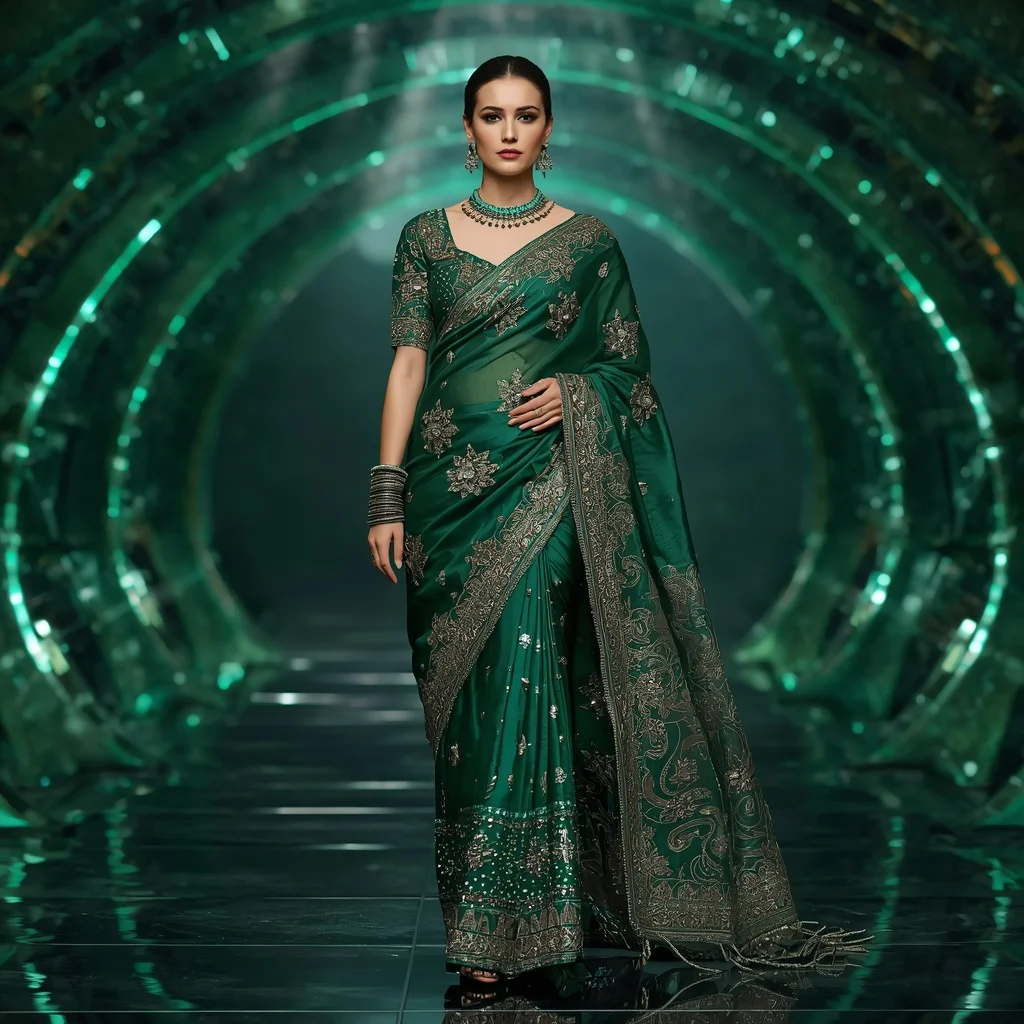 Jade Dragon Emperor Saree with Emerald Crystal Infinity Vault | Instagram Post Ai Prompt