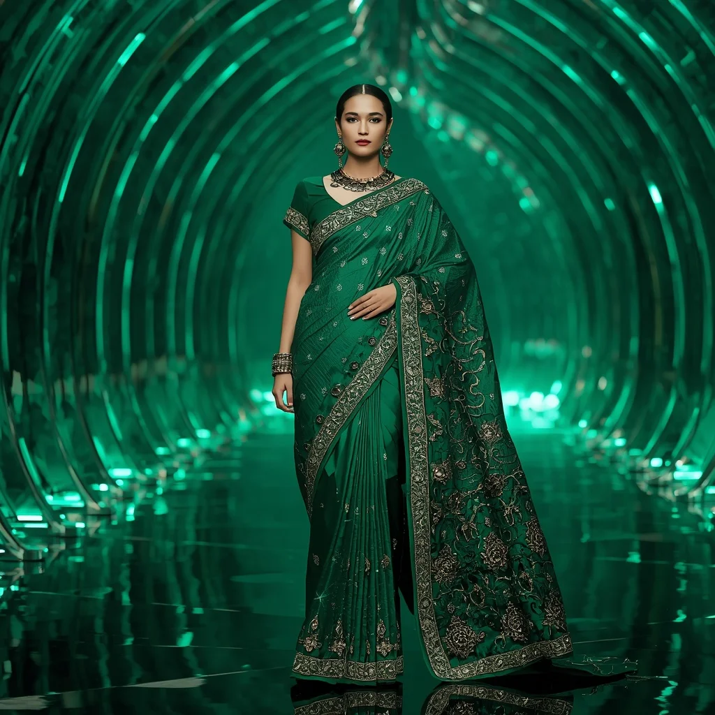 Jade Dragon Emperor Saree with Emerald Crystal Infinity Vault Palace | Best Prompt Ai For Girl