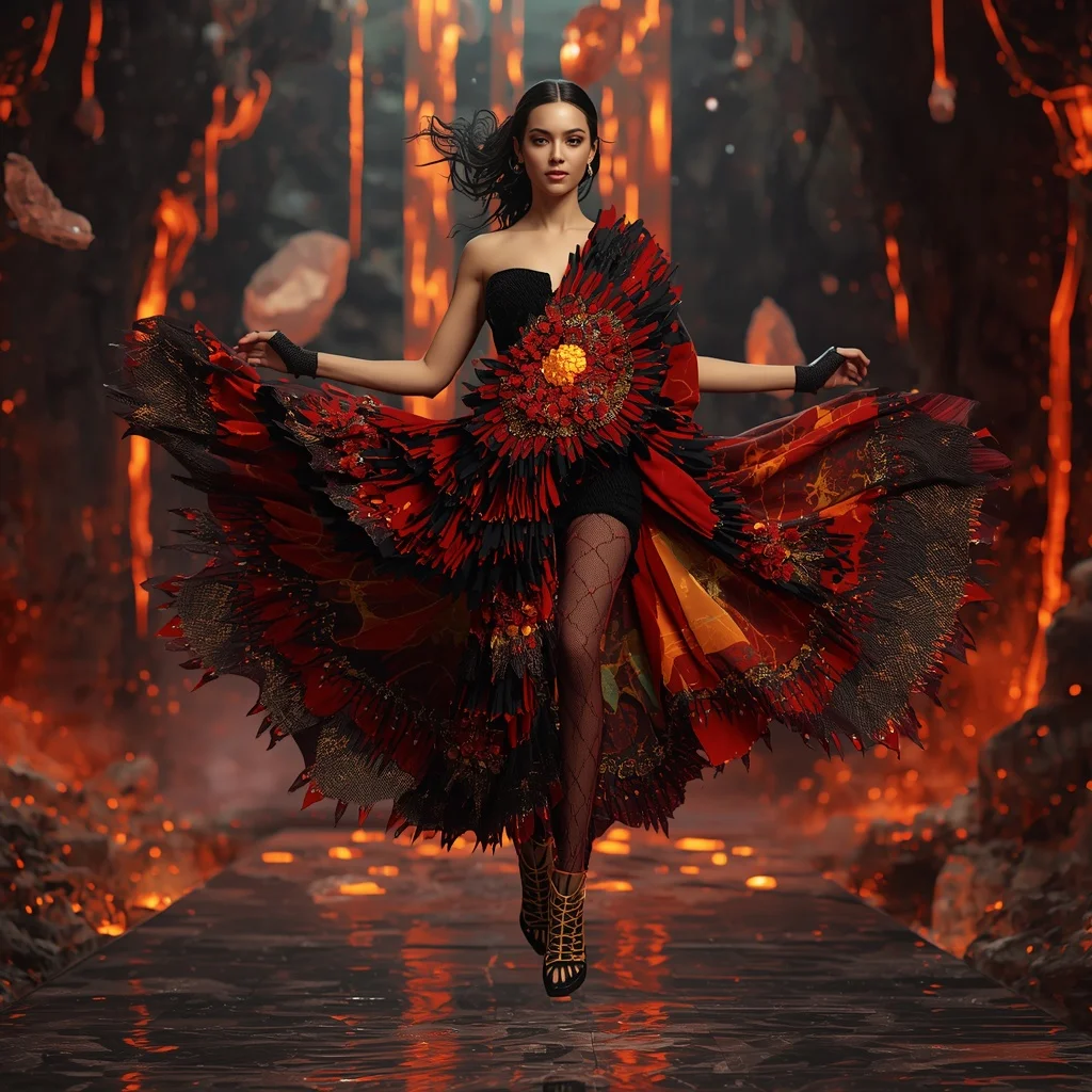 Lava Neural Bloom Saree with Magma Energy Chamber | Travel Ai Prompt