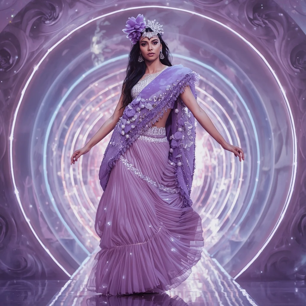 Lilac Aurora Fantasy Saree with Velvet Bloom Infinity Sanctuary | Instagram Profile Pic Ai Prompt
