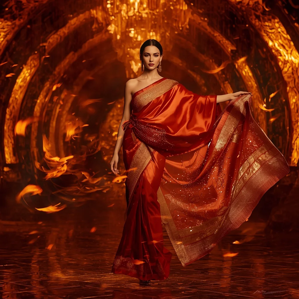 Liquid Ember Silk Saree with Gravity Fire Core | Prompt For Traditional Look For Girl Chatgpt Instagram