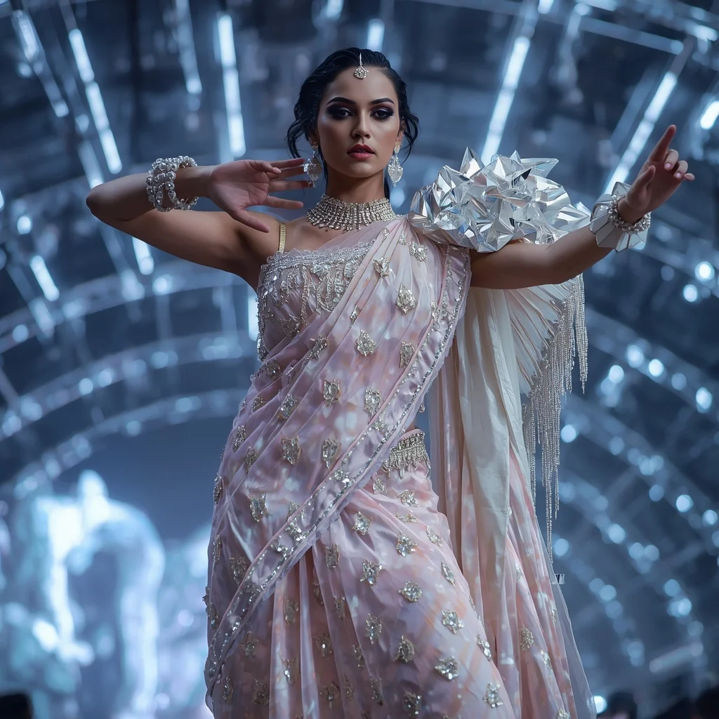 Liquid Pearl Thunder Saree with Floating Digital Prism Observatory | New Instagram Trend Prompt For Girl And Boy Aesthetic