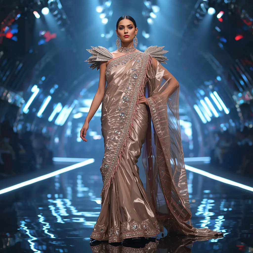 Liquid Pearl Thunder Saree with Floating Digital Reflection Observatory | Gemini Ai Photo Prompt Copy Paste Trending Girl 2026