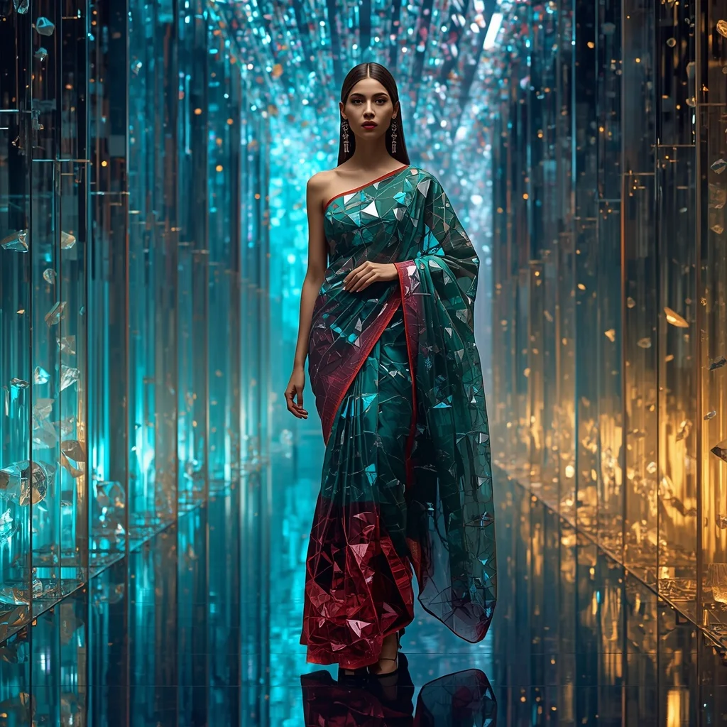 Living Crystal Fabric Saree with Self-Assembling Gem Architecture | Prompt For Gemini