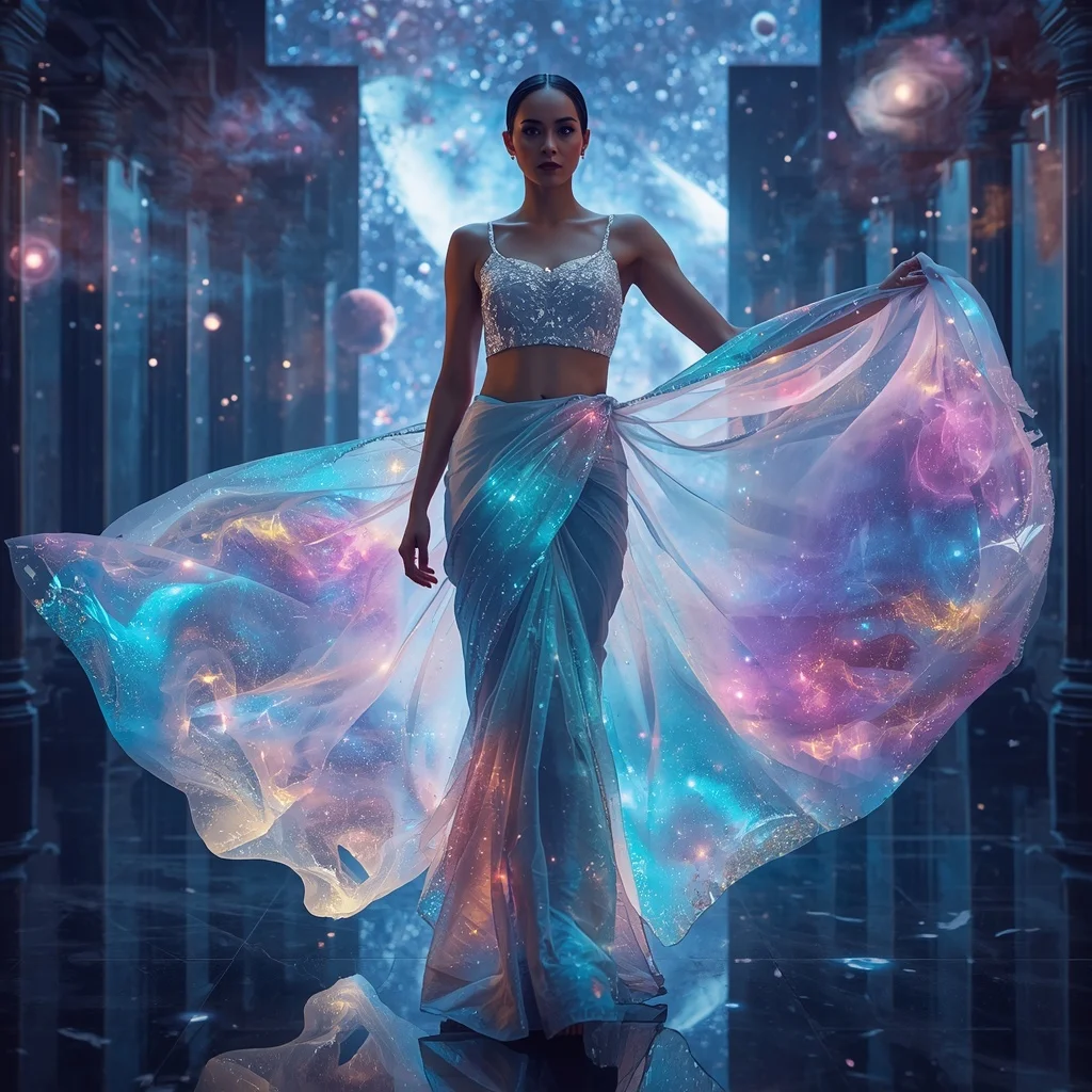 Living Light Universe Saree with Conscious Cosmic Fabric | New Design Ai Prompt