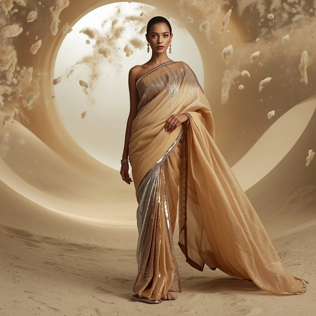 Magnetic Crystal Sand Saree with Desert Orbit Field Dome | Prompt Seen Girl