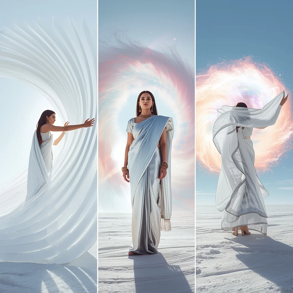 Magnetic Energy Nebula Vortex Triptych Sunlit Ethereal Magic | Saree Ai Prompt