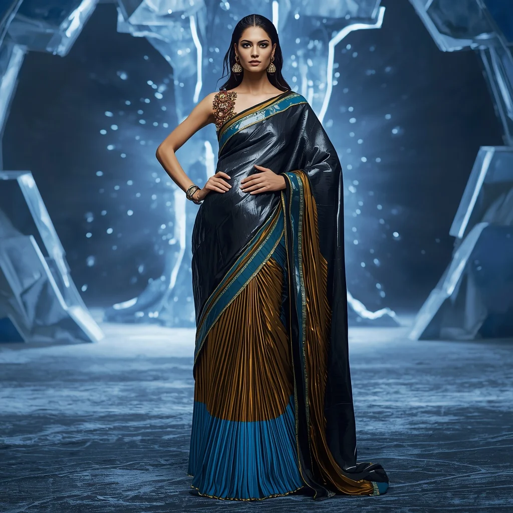 Magnetic Wave Core Saree with Energy Storm Dome | Aesthetic Ai Prompt