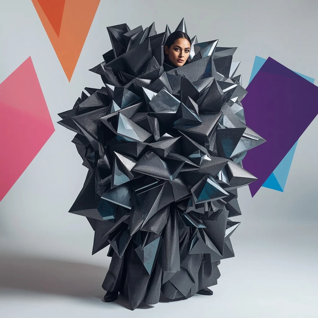 Massive 3D Origami Architectural Holographic Leather Saree Folds | Saree Profile Pic Ai Prompt