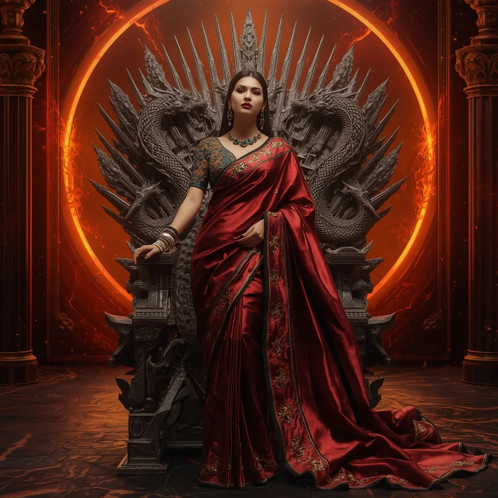 Metallic Dragon Eclipse Throne Saree with Inferno Galaxy Empire | Travel Ai Prompt