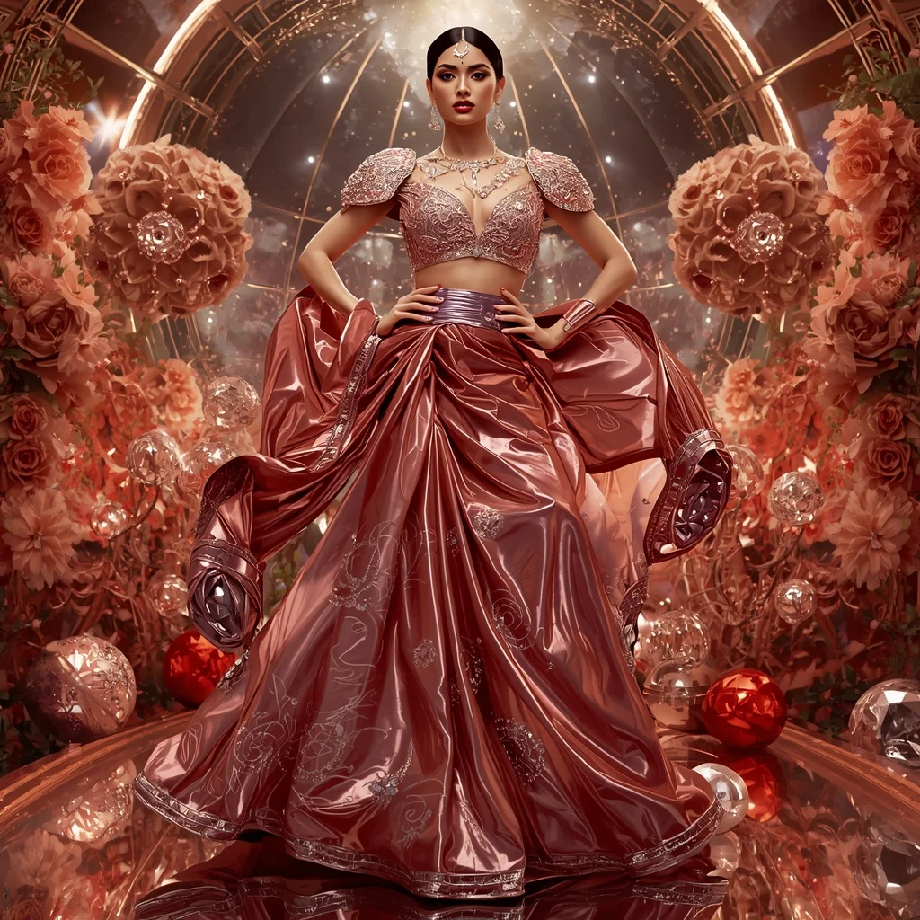 Metallic Rose Diamond Galaxy Saree with Floral Royal Empire | Prompt For Gemini AI Girl Model