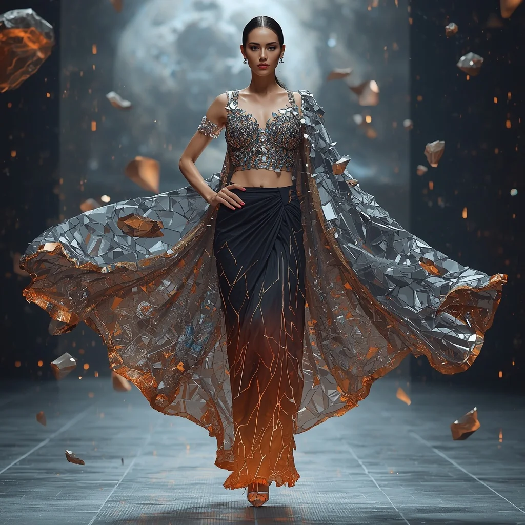 Meteor Shard Saree with Falling Space Crystal Drapes | Prompt For Traditional Look For Couple
