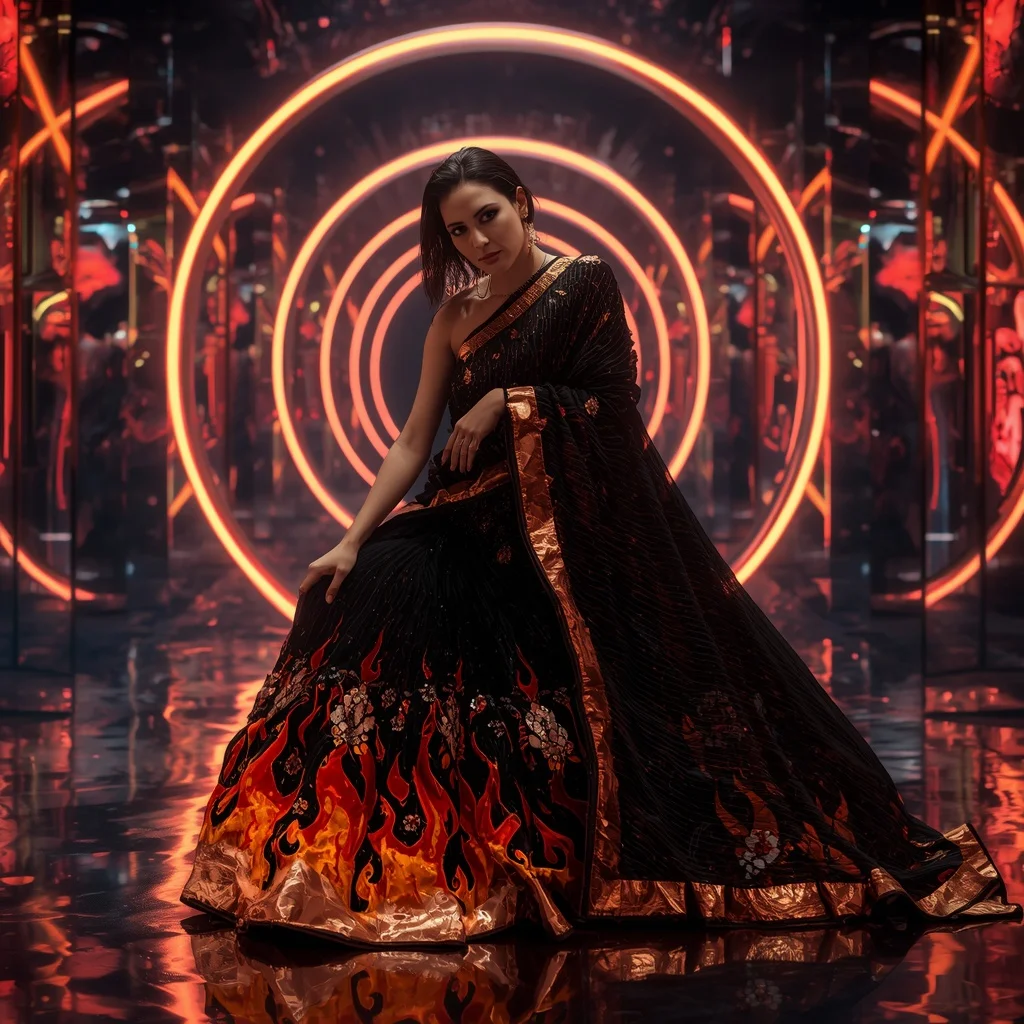 Midnight Phantom Flame Saree with RGB Orbit Arena | Selfie Prompt