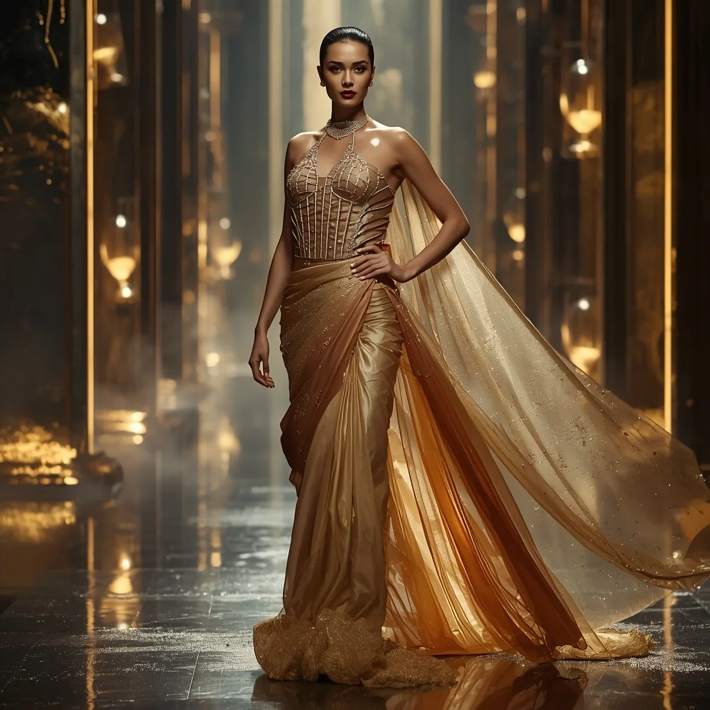 Morphing Silk Sandglass Saree with Time Flow Drapes | Gemini AI Photo Prompt Copy Paste Trending Girl 2026