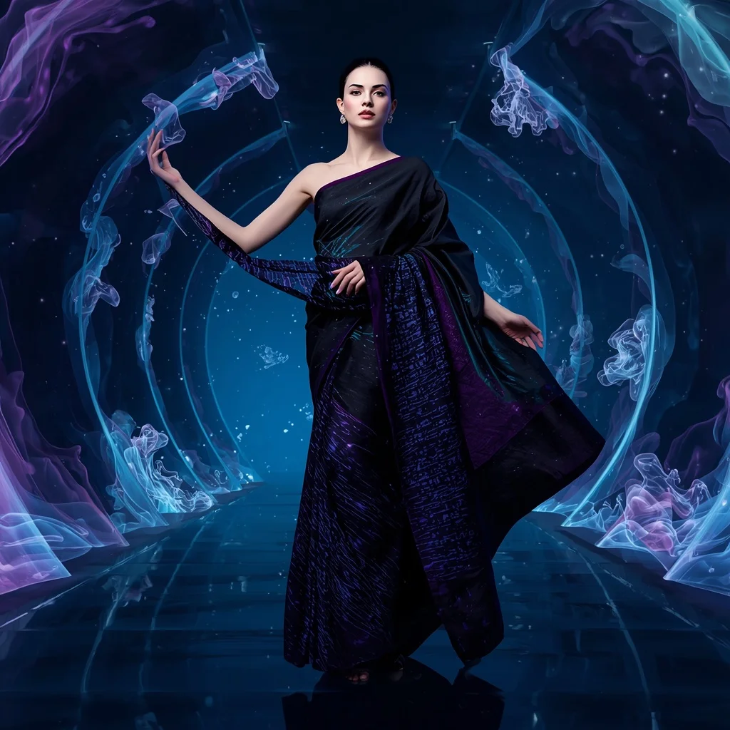 Neural Ink Wave Saree with Digital Fluid Void Chamber | Best Prompt Ai For Girl
