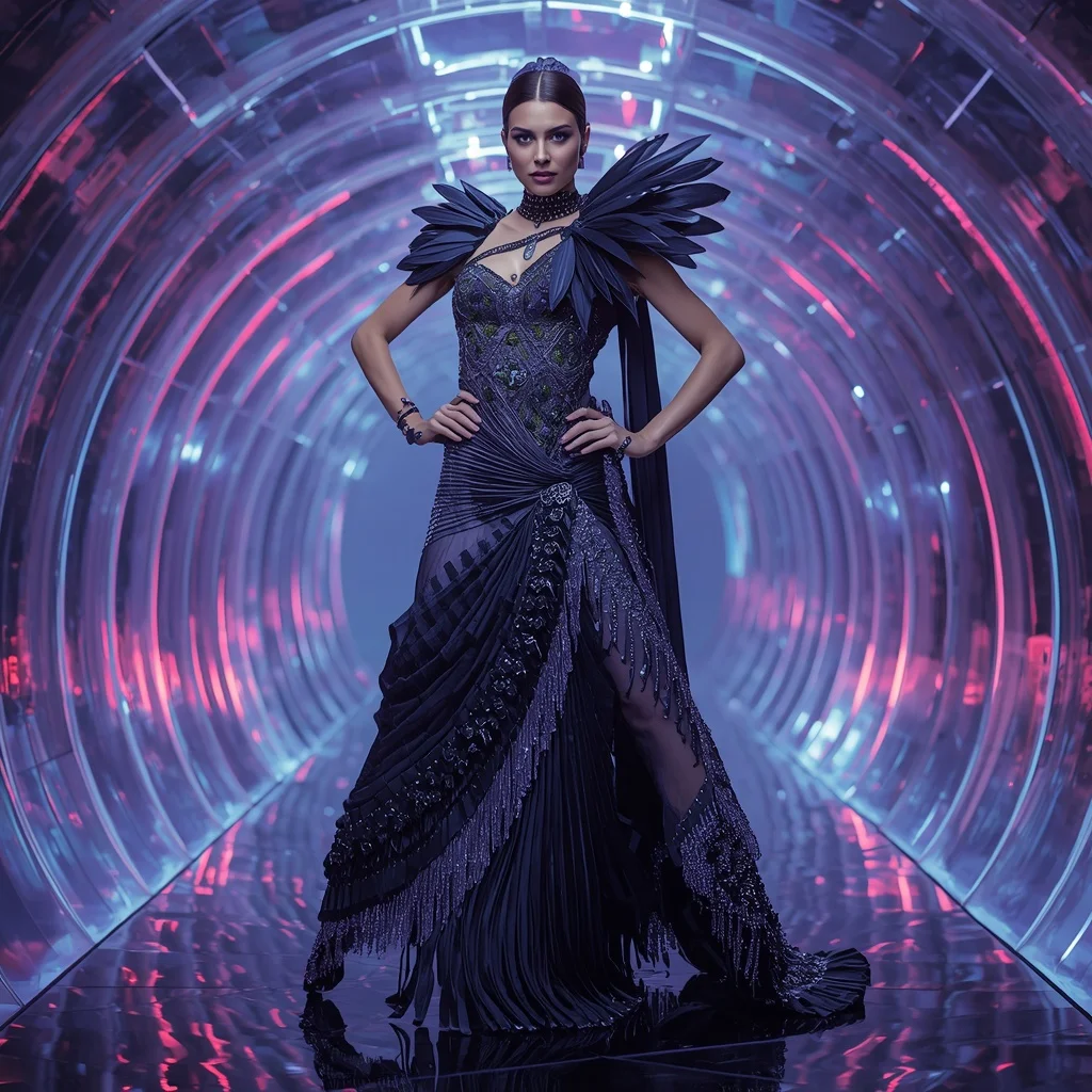 Obsidian Lotus Fantasy Saree with Infinity Aurora Crystal Dome | Instagram Carousel Ai Prompt