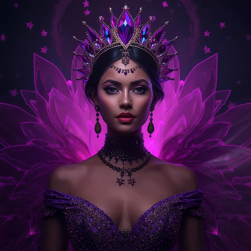 Obsidian Lotus Infinityqueen Crownstorm Festival Saree with Neon Bloom Crystal Crown Dominion Empire Fortress | Gemini Ai Prompt For Girl