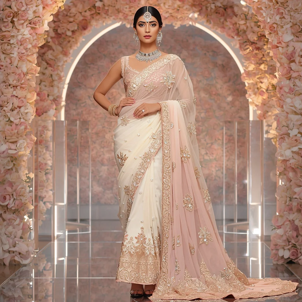 Opal Bloom Maharani Saree with Prism Floral Infinity Sanctuary | Trending Prompt Girls