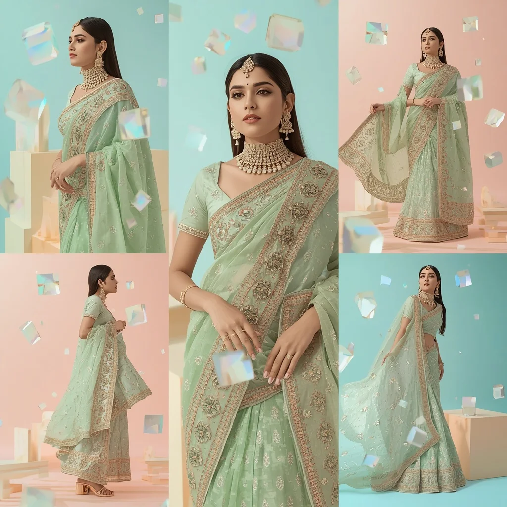Opal Geometric Cubes Complex Festive Saree Look Premium | Anime Ai Prompt