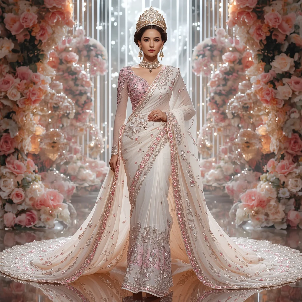 Opal Rose Empress Saree with Crystal Blossom Kingdoms and Floral Infinity Palace | New Instagram Trend Prompt For Girl Love