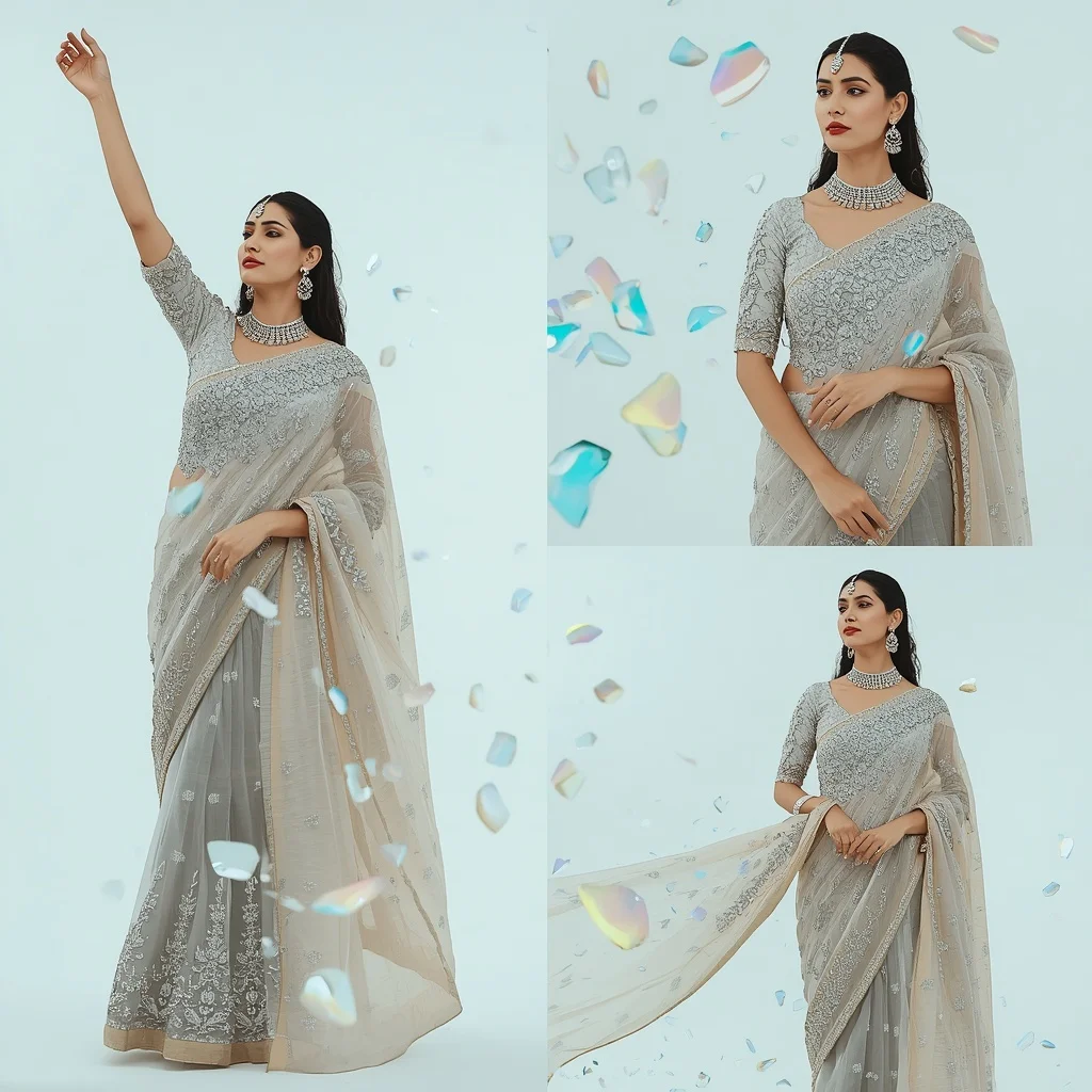 Opalescent Sea Glass Heavy Festive Saree Multicolor Theme | Prompt For Traditional Look For Girl ChatGPT