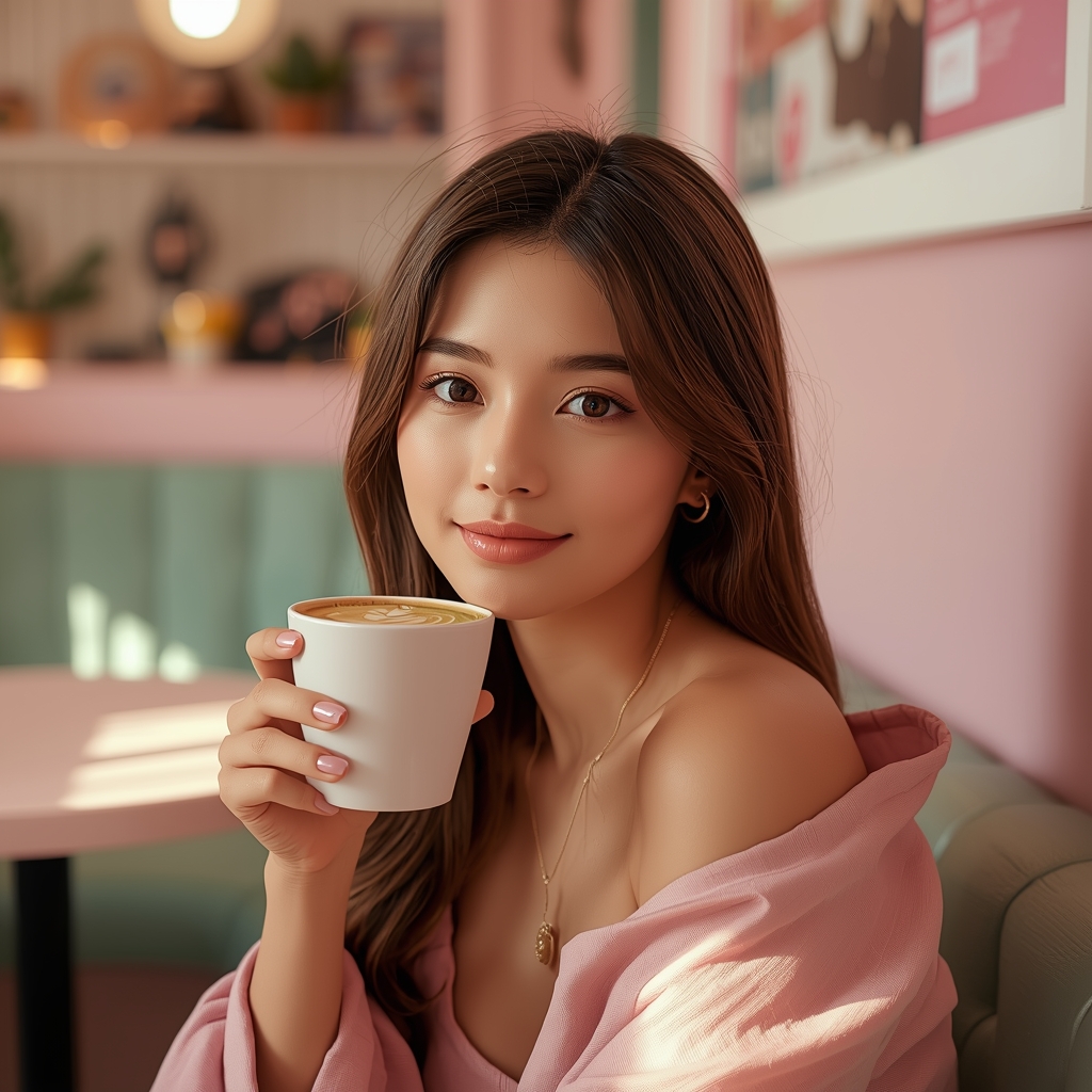 Pastel Café Aesthetic Girl Influencers Trend – Cozy Soft Lifestyle Viral Look | Text To Image Prompt