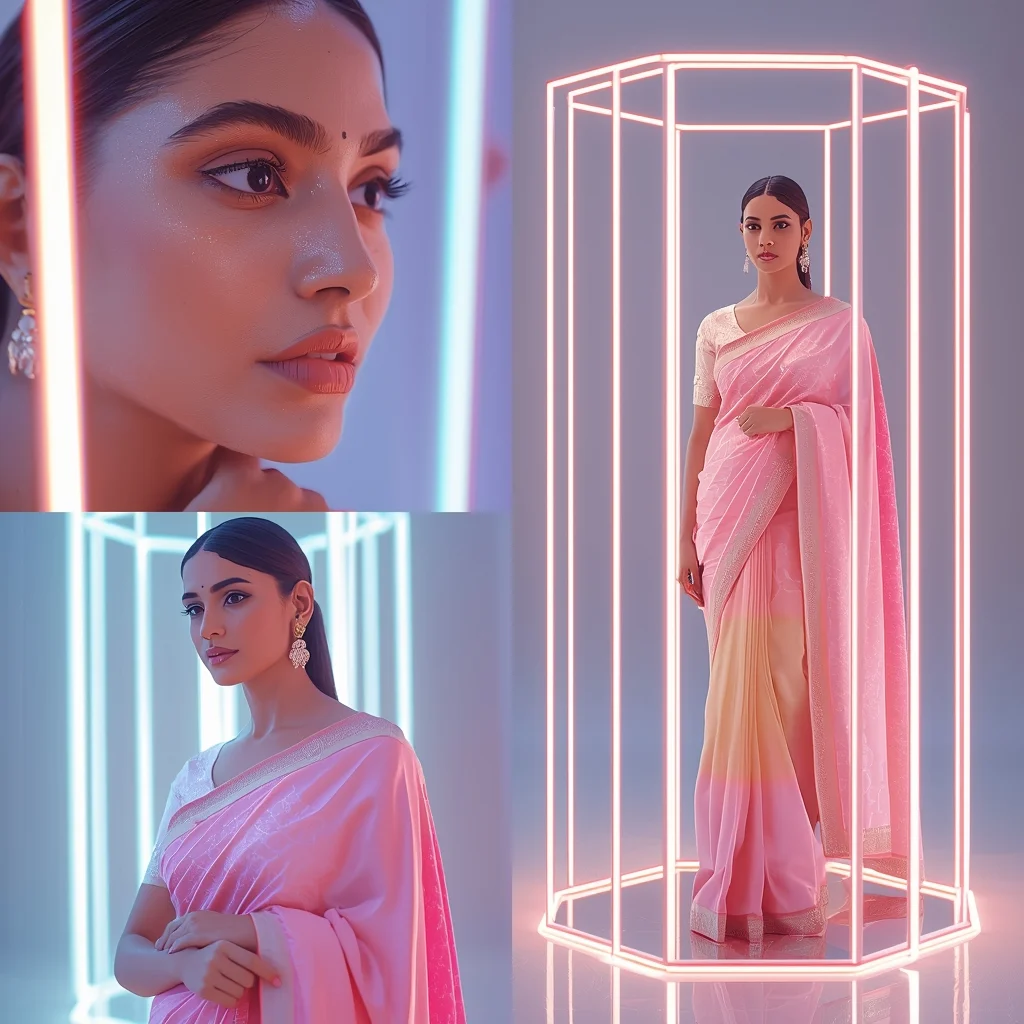 Pastel Saree Energy Cage Structure Collage Cinematic Prompt | Saree Profile Pic Ai Prompt