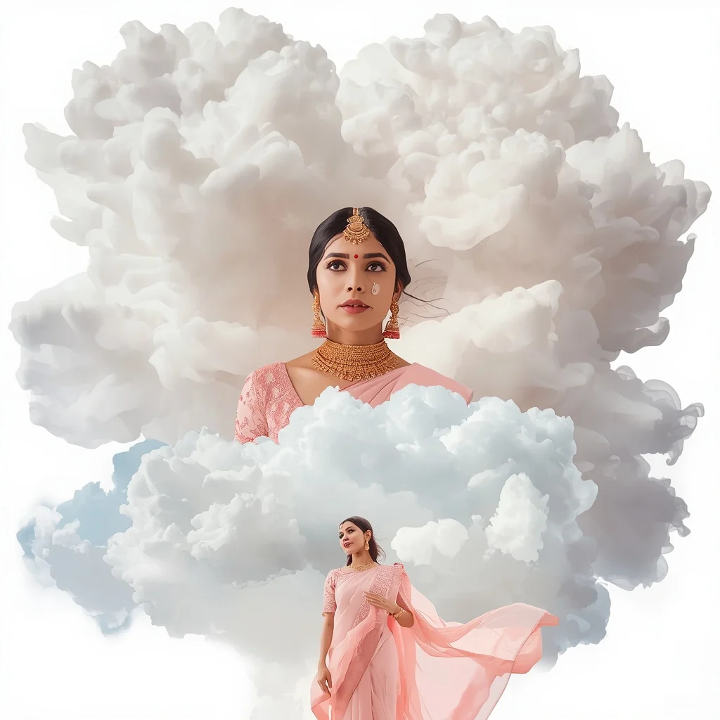 Pastel Saree Ethereal Floating Silk Clouds Lite Background Viral Prompt | Ai Prompt Generator Free