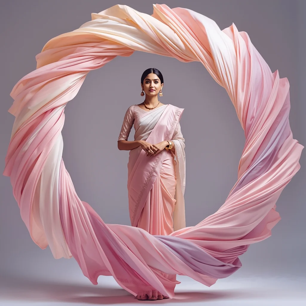 Pastel Saree Front Facing Floating Fabric Halo Circular Motion Image Prompt | Indian Bride Saree Ai Prompt