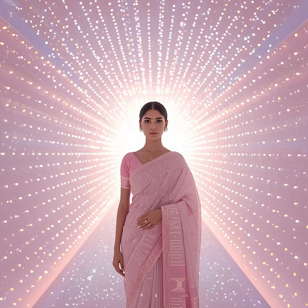 Pastel Saree Front Facing Particle Tunnel Depth Illusion Image Prompt | Saree Woman Ai Prompt
