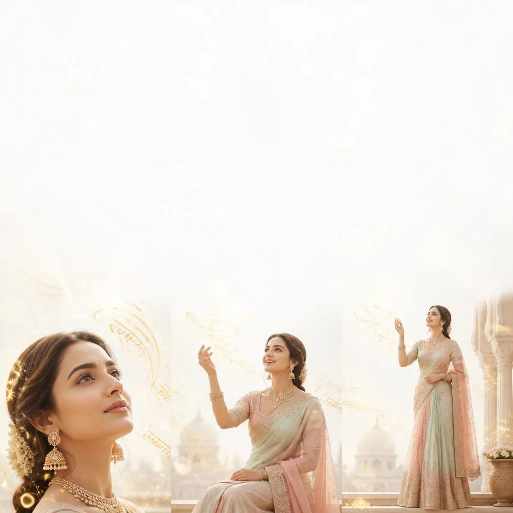 Pastel Saree Golden Calligraphy Lite Background Cinematic Prompt | Google Prompt